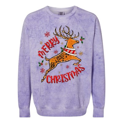 Merry Christmas Western Leopard Reindeer Xmas Holiday Gifts Colorblast Crewneck Sweatshirt