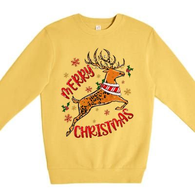 Merry Christmas Western Leopard Reindeer Xmas Holiday Gifts Premium Crewneck Sweatshirt