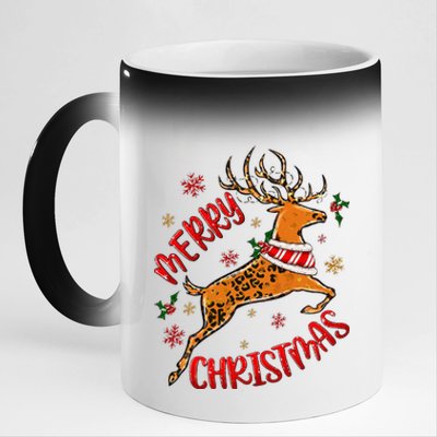 Merry Christmas Western Leopard Reindeer Xmas Holiday Gifts 11oz Black Color Changing Mug