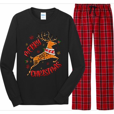 Merry Christmas Western Leopard Reindeer Xmas Holiday Gifts Long Sleeve Pajama Set