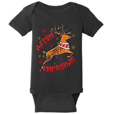 Merry Christmas Western Leopard Reindeer Xmas Holiday Gifts Baby Bodysuit