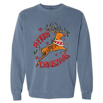 Merry Christmas Western Leopard Reindeer Xmas Holiday Gifts Garment-Dyed Sweatshirt