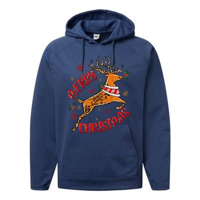 Merry Christmas Western Leopard Reindeer Xmas Holiday Gifts Performance Fleece Hoodie