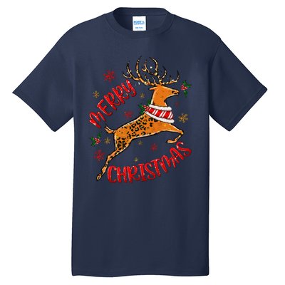 Merry Christmas Western Leopard Reindeer Xmas Holiday Gifts Tall T-Shirt