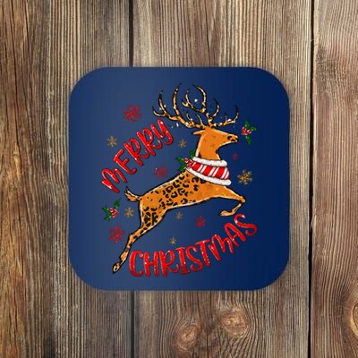 Merry Christmas Western Leopard Reindeer Xmas Holiday Gifts Coaster