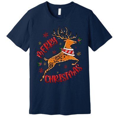 Merry Christmas Western Leopard Reindeer Xmas Holiday Gifts Premium T-Shirt