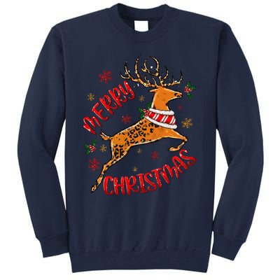 Merry Christmas Western Leopard Reindeer Xmas Holiday Gifts Tall Sweatshirt