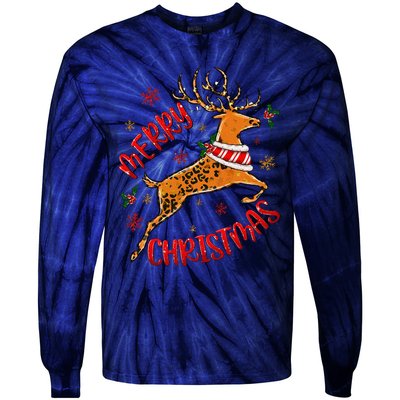 Merry Christmas Western Leopard Reindeer Xmas Holiday Gifts Tie-Dye Long Sleeve Shirt