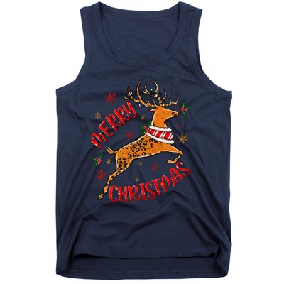 Merry Christmas Western Leopard Reindeer Xmas Holiday Gifts Tank Top