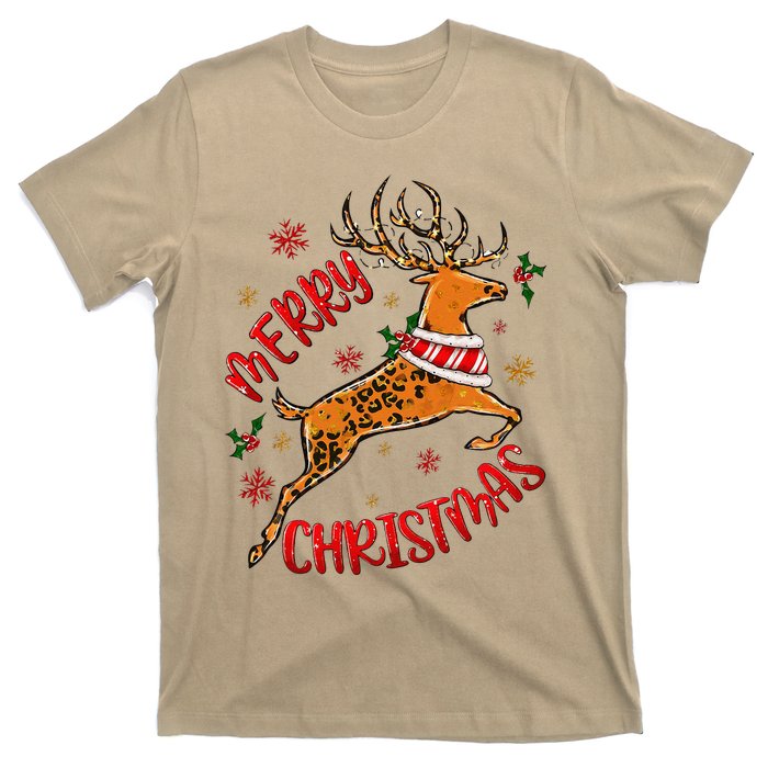 Merry Christmas Western Leopard Reindeer Xmas Holiday Gifts T-Shirt