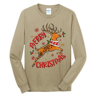 Merry Christmas Western Leopard Reindeer Xmas Holiday Gifts Tall Long Sleeve T-Shirt