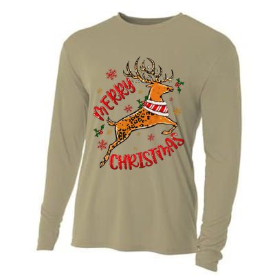 Merry Christmas Western Leopard Reindeer Xmas Holiday Gifts Cooling Performance Long Sleeve Crew