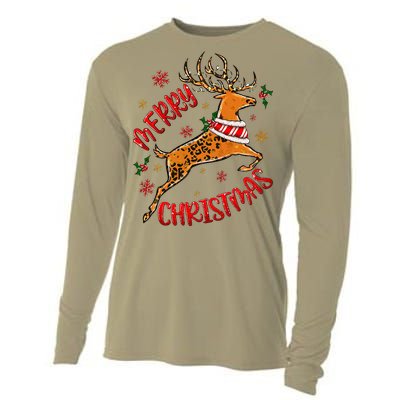 Merry Christmas Western Leopard Reindeer Xmas Holiday Gifts Cooling Performance Long Sleeve Crew