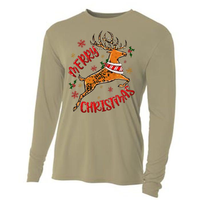 Merry Christmas Western Leopard Reindeer Xmas Holiday Gifts Cooling Performance Long Sleeve Crew