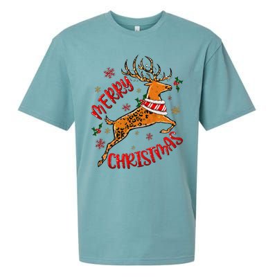 Merry Christmas Western Leopard Reindeer Xmas Holiday Gifts Sueded Cloud Jersey T-Shirt