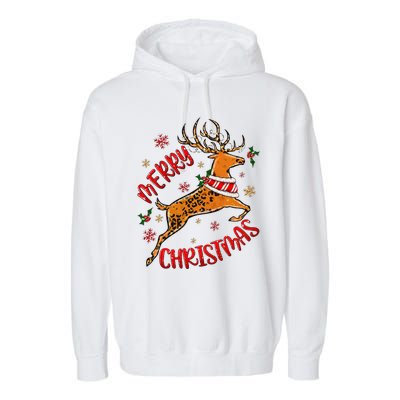 Merry Christmas Western Leopard Reindeer Xmas Holiday Gifts Garment-Dyed Fleece Hoodie