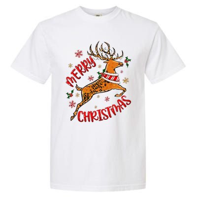 Merry Christmas Western Leopard Reindeer Xmas Holiday Gifts Garment-Dyed Heavyweight T-Shirt