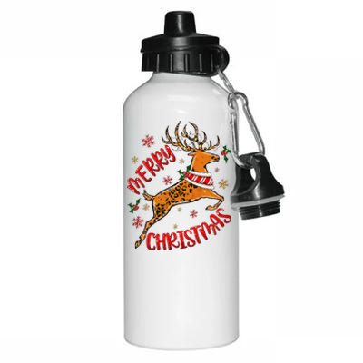 Merry Christmas Western Leopard Reindeer Xmas Holiday Gifts Aluminum Water Bottle