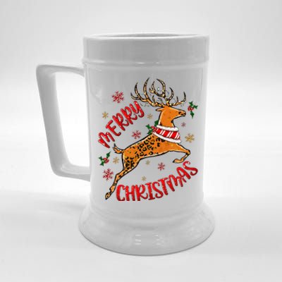 Merry Christmas Western Leopard Reindeer Xmas Holiday Gifts Beer Stein