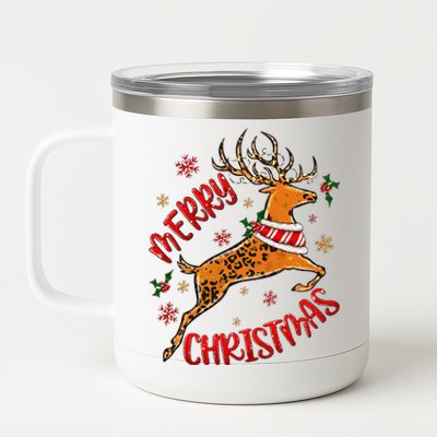 Merry Christmas Western Leopard Reindeer Xmas Holiday Gifts 12 oz Stainless Steel Tumbler Cup