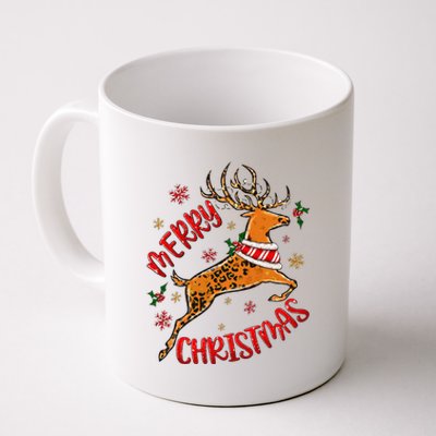 Merry Christmas Western Leopard Reindeer Xmas Holiday Gifts Coffee Mug