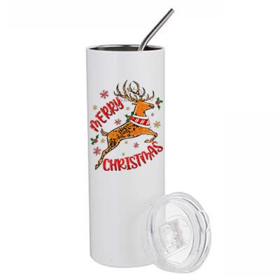 Merry Christmas Western Leopard Reindeer Xmas Holiday Gifts Stainless Steel Tumbler