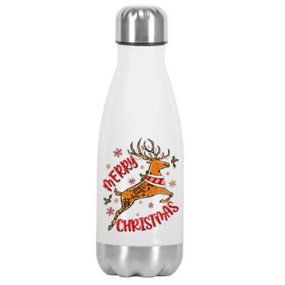 Merry Christmas Western Leopard Reindeer Xmas Holiday Gifts Stainless Steel Insulated Water Bottle