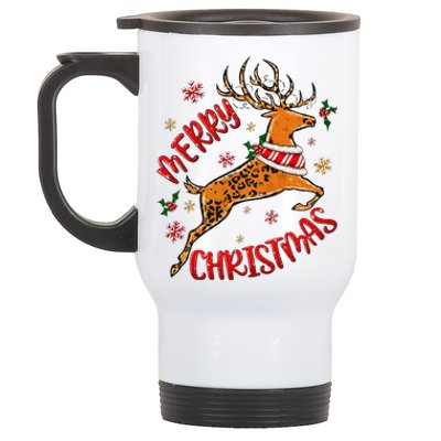 Merry Christmas Western Leopard Reindeer Xmas Holiday Gifts Stainless Steel Travel Mug