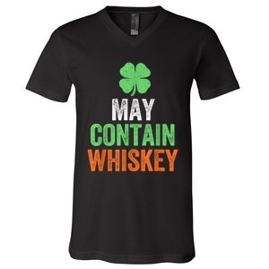 May Contain Whiskey Funny St Patricks Day V-Neck T-Shirt