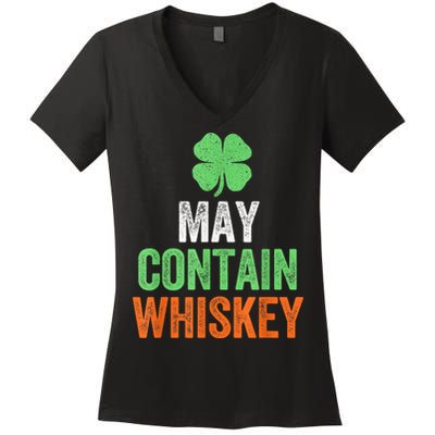 May Contain Whiskey Funny St Patricks Day Women's V-Neck T-Shirt