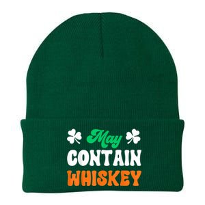 May Contain Whiskey Funny St Patricks Day Knit Cap Winter Beanie