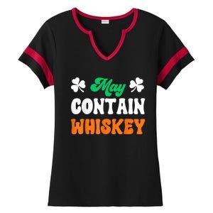 May Contain Whiskey Funny St Patricks Day Ladies Halftime Notch Neck Tee