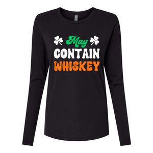 May Contain Whiskey Funny St Patricks Day Womens Cotton Relaxed Long Sleeve T-Shirt