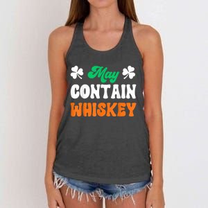 May Contain Whiskey Funny St Patricks Day Women's Knotted Racerback Tank