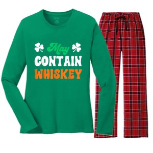 May Contain Whiskey Funny St Patricks Day Women's Long Sleeve Flannel Pajama Set 