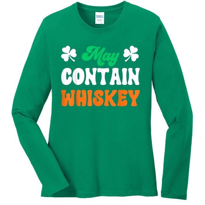 May Contain Whiskey Funny St Patricks Day Ladies Long Sleeve Shirt