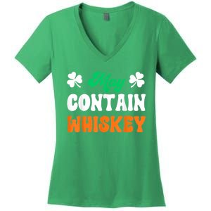 May Contain Whiskey Funny St Patricks Day Women's V-Neck T-Shirt