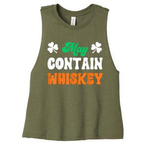 May Contain Whiskey Funny St Patricks Day Women's Racerback Cropped Tank