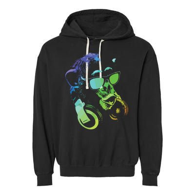 Monkey Chimp With Sunglasses And Headphones Garment-Dyed Fleece Hoodie