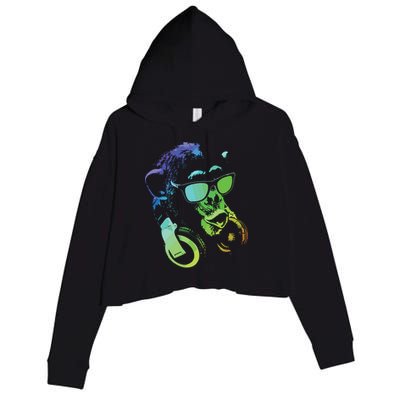 Monkey Chimp With Sunglasses And Headphones Crop Fleece Hoodie
