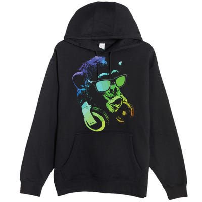 Monkey Chimp With Sunglasses And Headphones Premium Pullover Hoodie