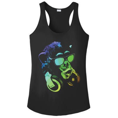 Monkey Chimp With Sunglasses And Headphones Ladies PosiCharge Competitor Racerback Tank
