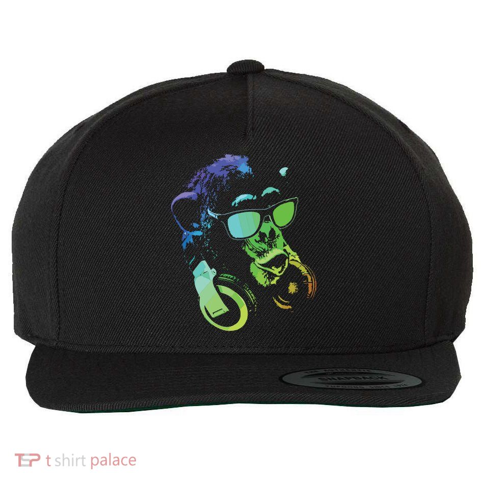 Monkey Chimp With Sunglasses And Headphones Wool Snapback Cap