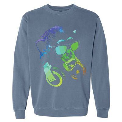 Monkey Chimp With Sunglasses And Headphones Garment-Dyed Sweatshirt