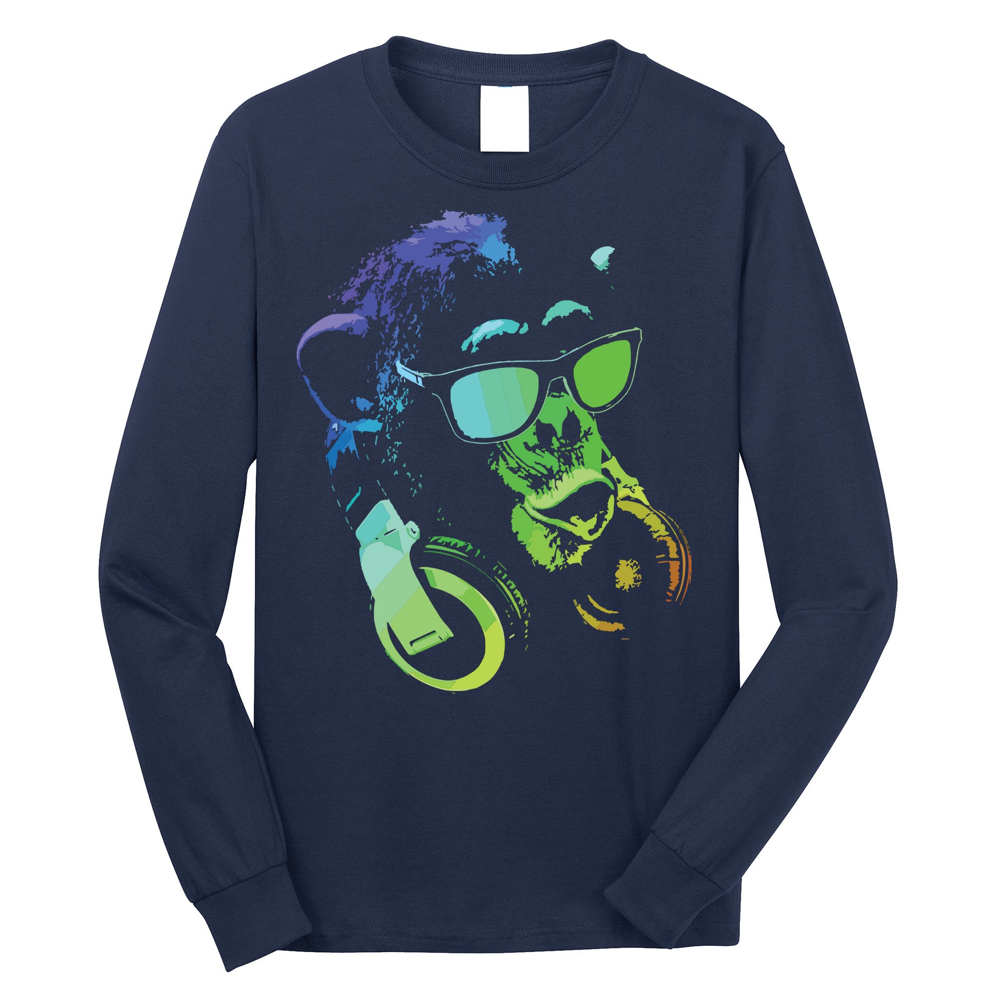 Monkey Chimp With Sunglasses And Headphones Long Sleeve Shirt