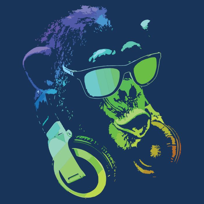 Monkey Chimp With Sunglasses And Headphones Button