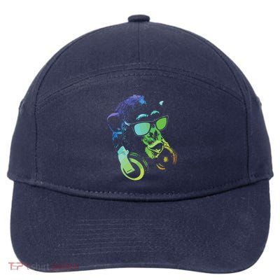 Monkey Chimp With Sunglasses And Headphones 7-Panel Snapback Hat