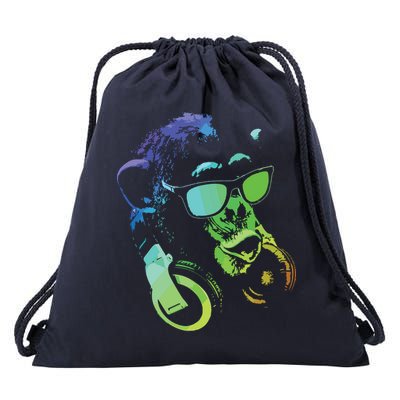 Monkey Chimp With Sunglasses And Headphones Drawstring Bag