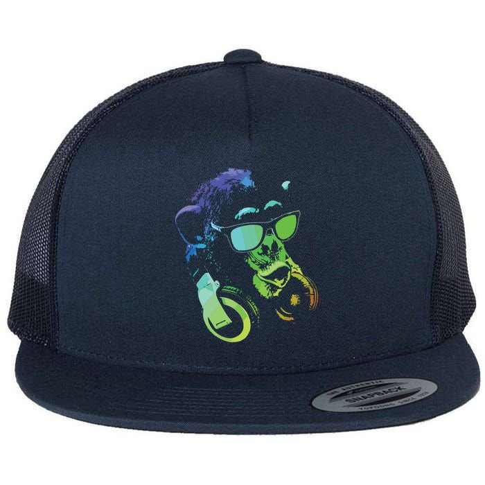 Monkey Chimp With Sunglasses And Headphones Flat Bill Trucker Hat