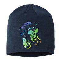 Monkey Chimp With Sunglasses And Headphones Sustainable Beanie